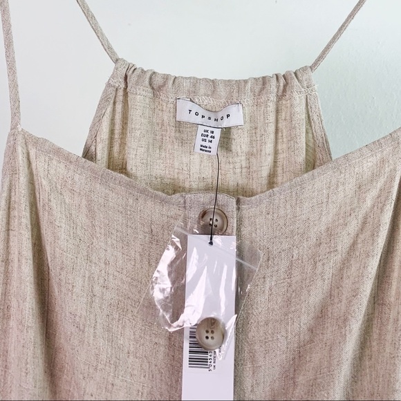 NWT Topshop Button Through Linen Mini Dress Sand - Picture 5 of 7